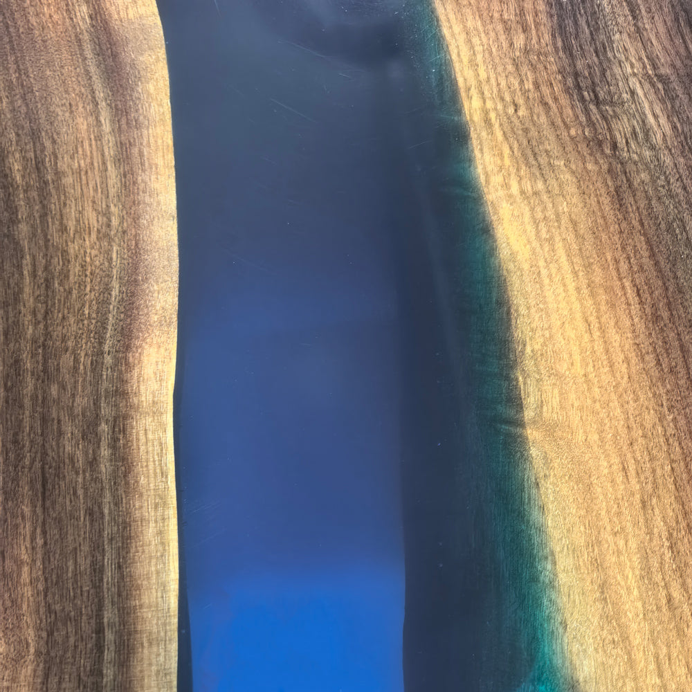 Black walnut glossy dining table deep blue epoxy river table for 10 people