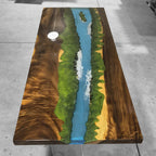 Grand Rapids Valleyscape deep turquoise epoxy river table unique handmade wood dining table for 6-8 people - MOOKA FURNITURE