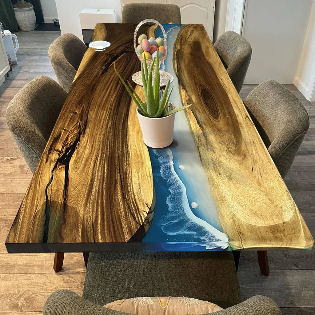 Blue resin wood river table beach themed dining table 6-8 seats - MOOKA FURNITURE