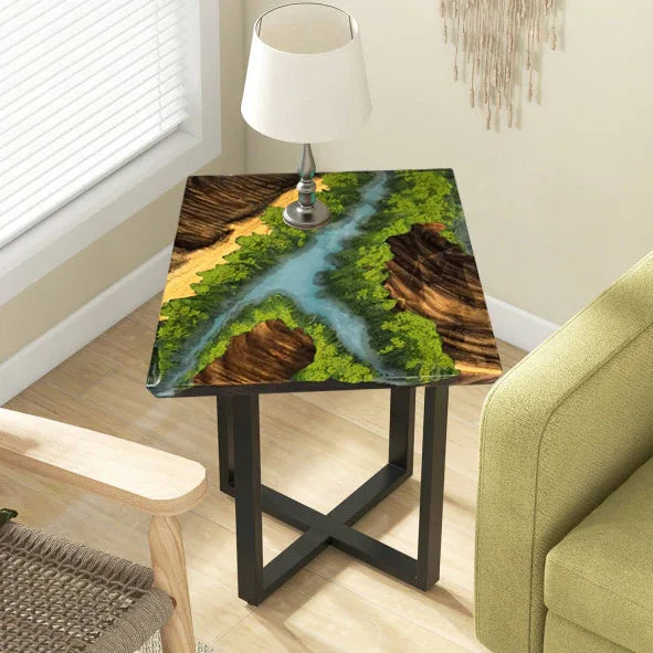 Handcrafted Landscape epoxy diorama resin wood art sofa end table side table - MOOKA FURNITURE