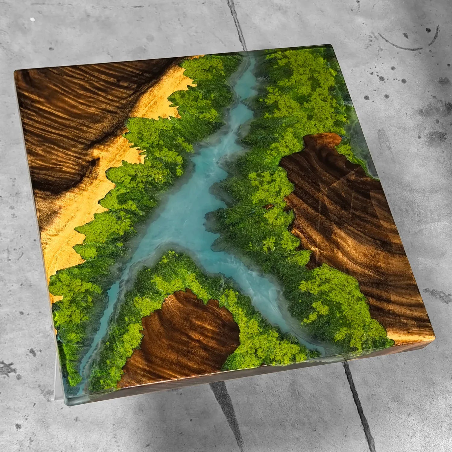 Handcrafted Landscape epoxy diorama resin wood art sofa end table side table - MOOKA FURNITURE