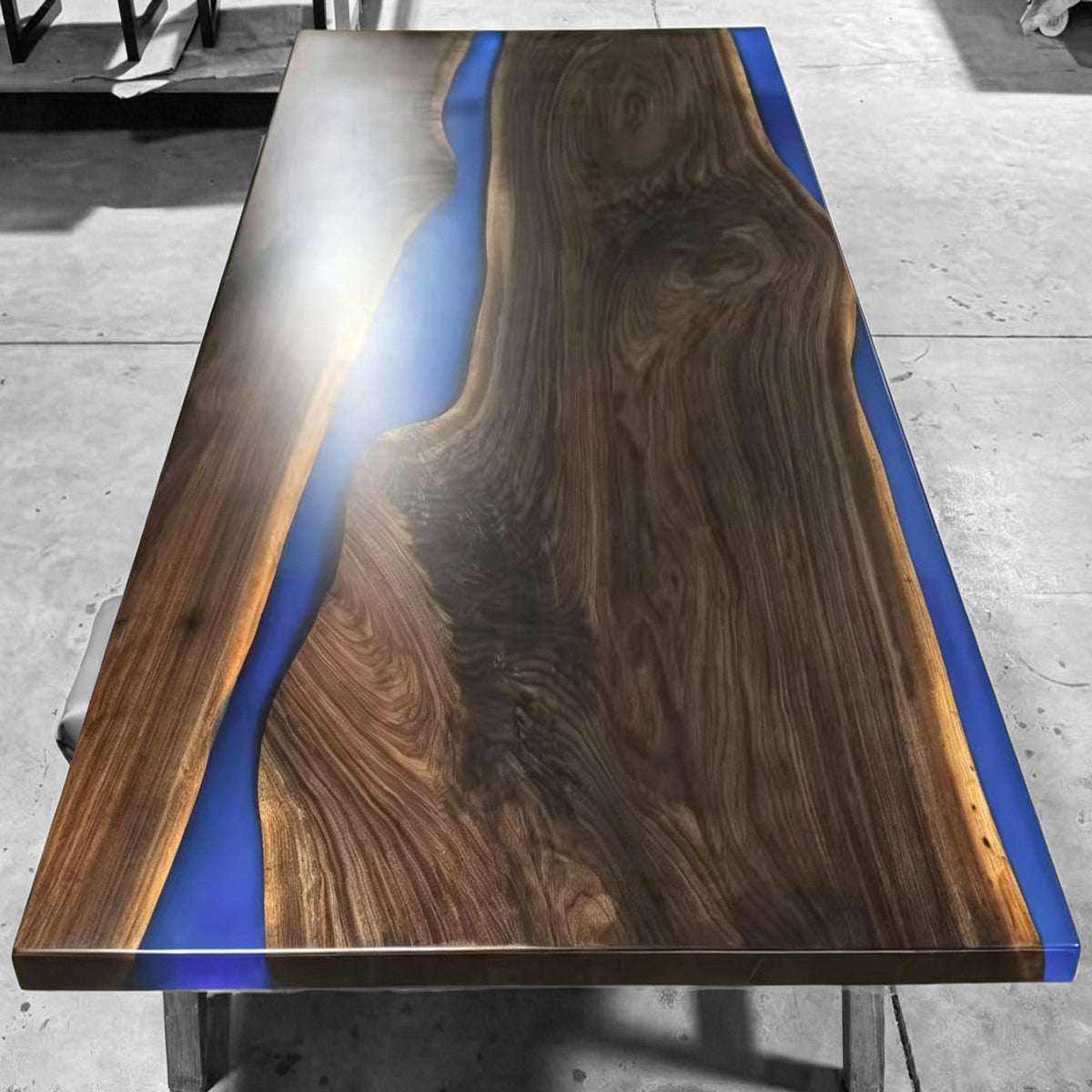 Luxury exotic black walnut slab with blue epoxy dining table for 8-10 people