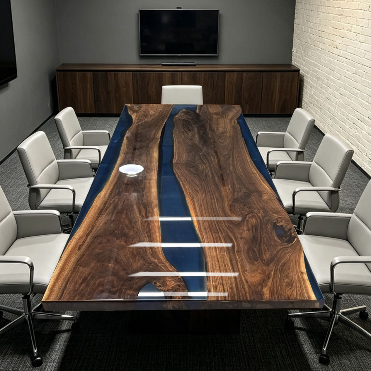 10feet teal blue resin exotic black walnut wood meeting room table for 10 people