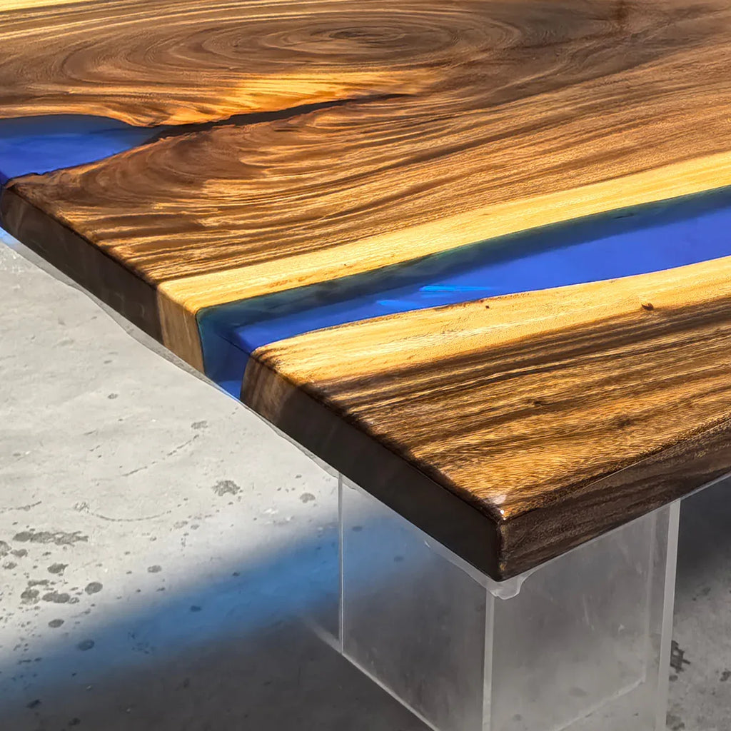 Luxury organice wood slab blue river table table 10-12 seaters - MOOKA FURNITURE