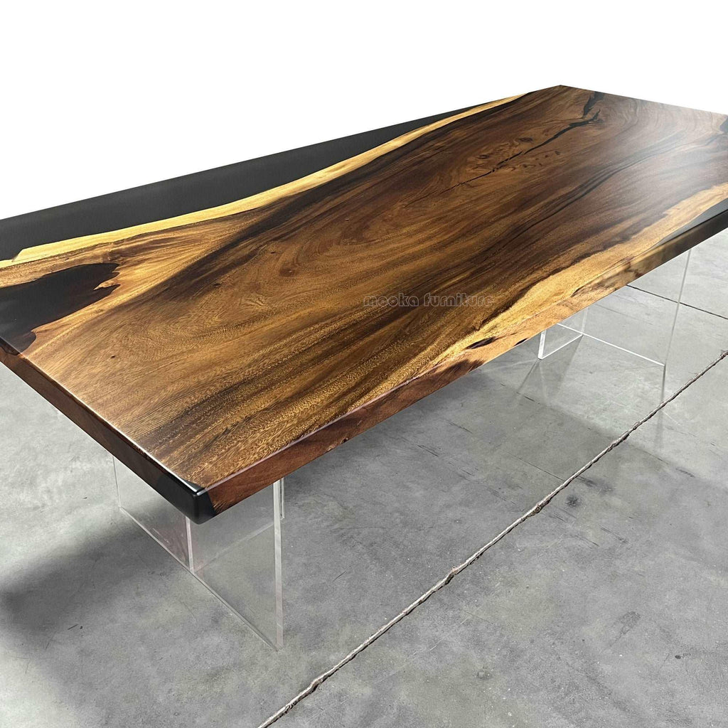 Handmade unique wood epoxy long dining table for 8 seaters - MOOKA FURNITURE