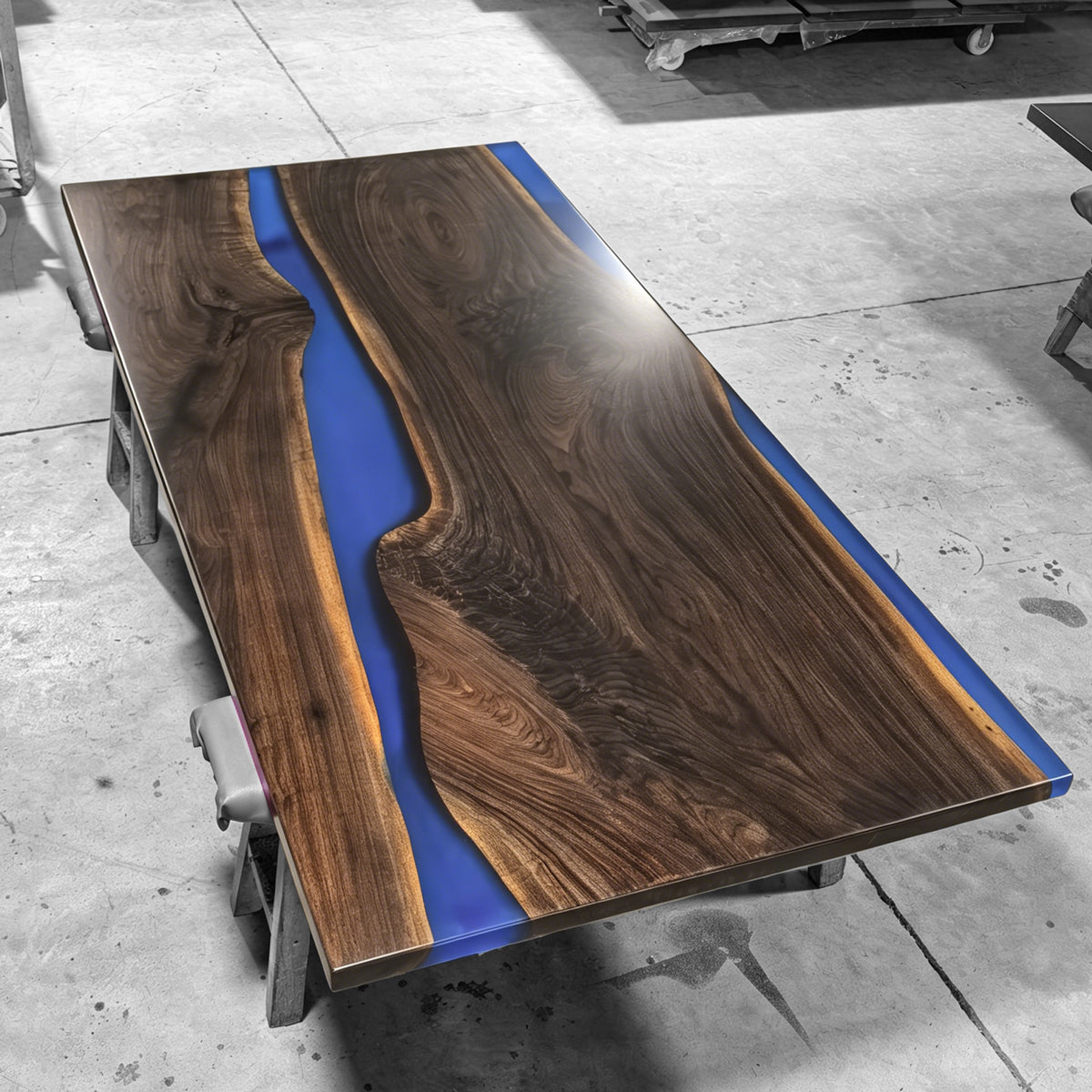 Luxury exotic black walnut slab with blue epoxy dining table for 8-10 people