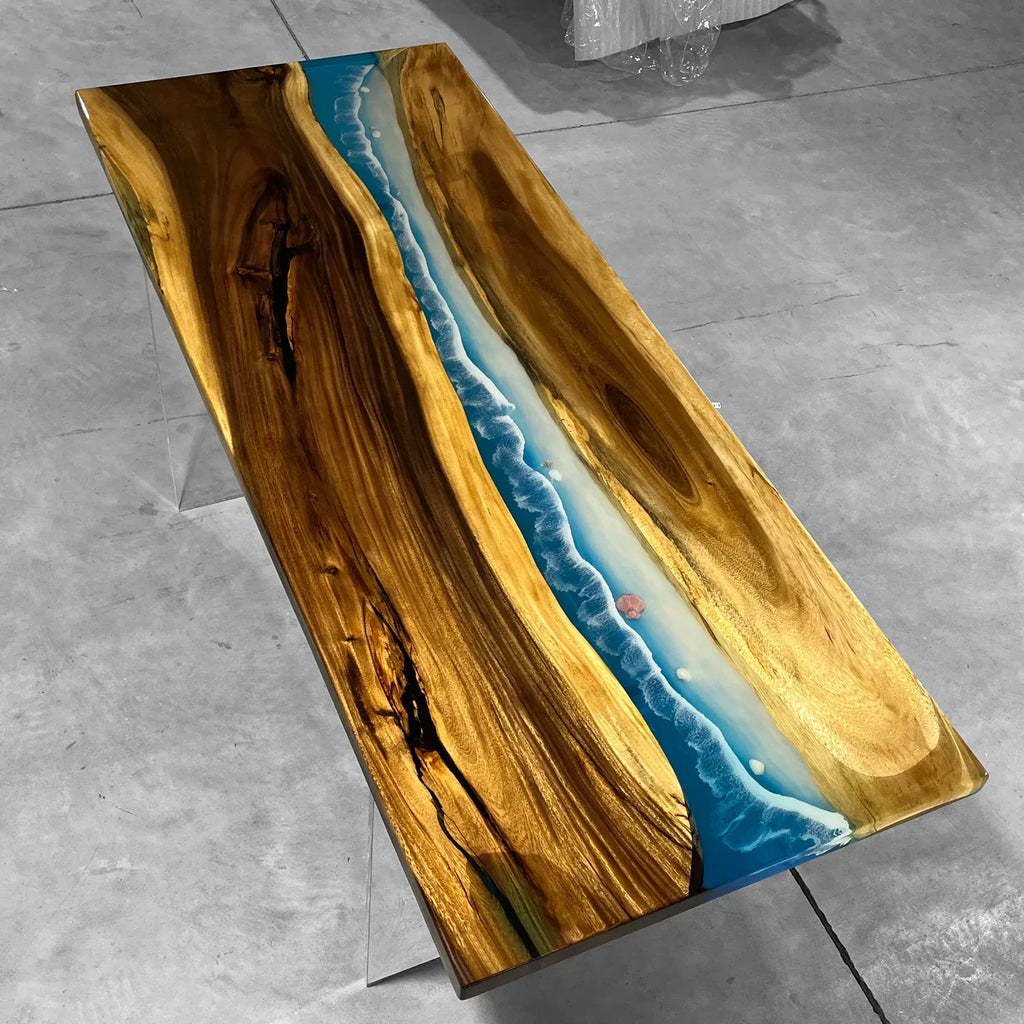 Blue resin wood river table beach themed dining table 6-8 seats - MOOKA FURNITURE