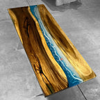 Blue resin wood river table beach themed dining table 6-8 seats - MOOKA FURNITURE