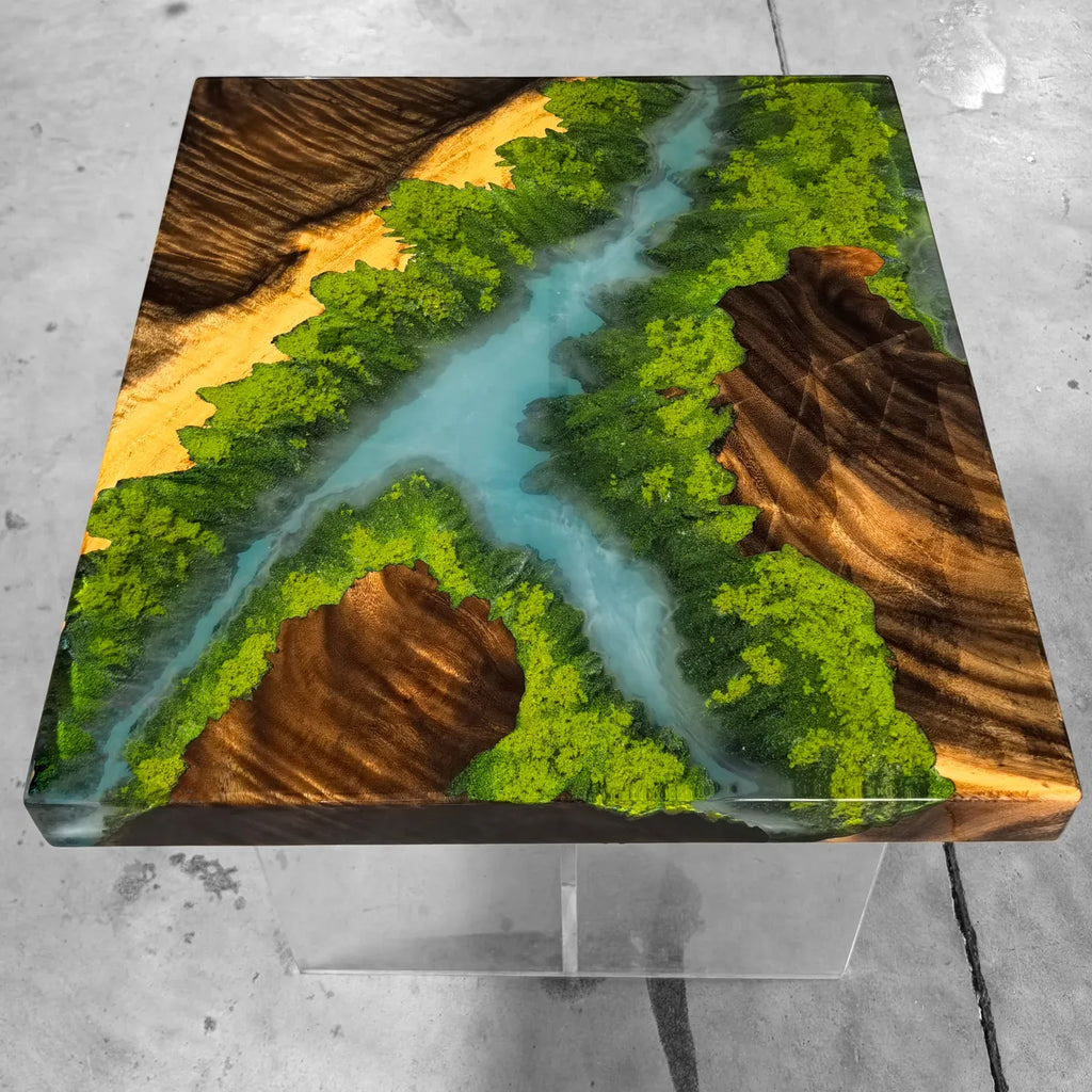 Handcrafted Landscape epoxy diorama resin wood art sofa end table side table - MOOKA FURNITURE