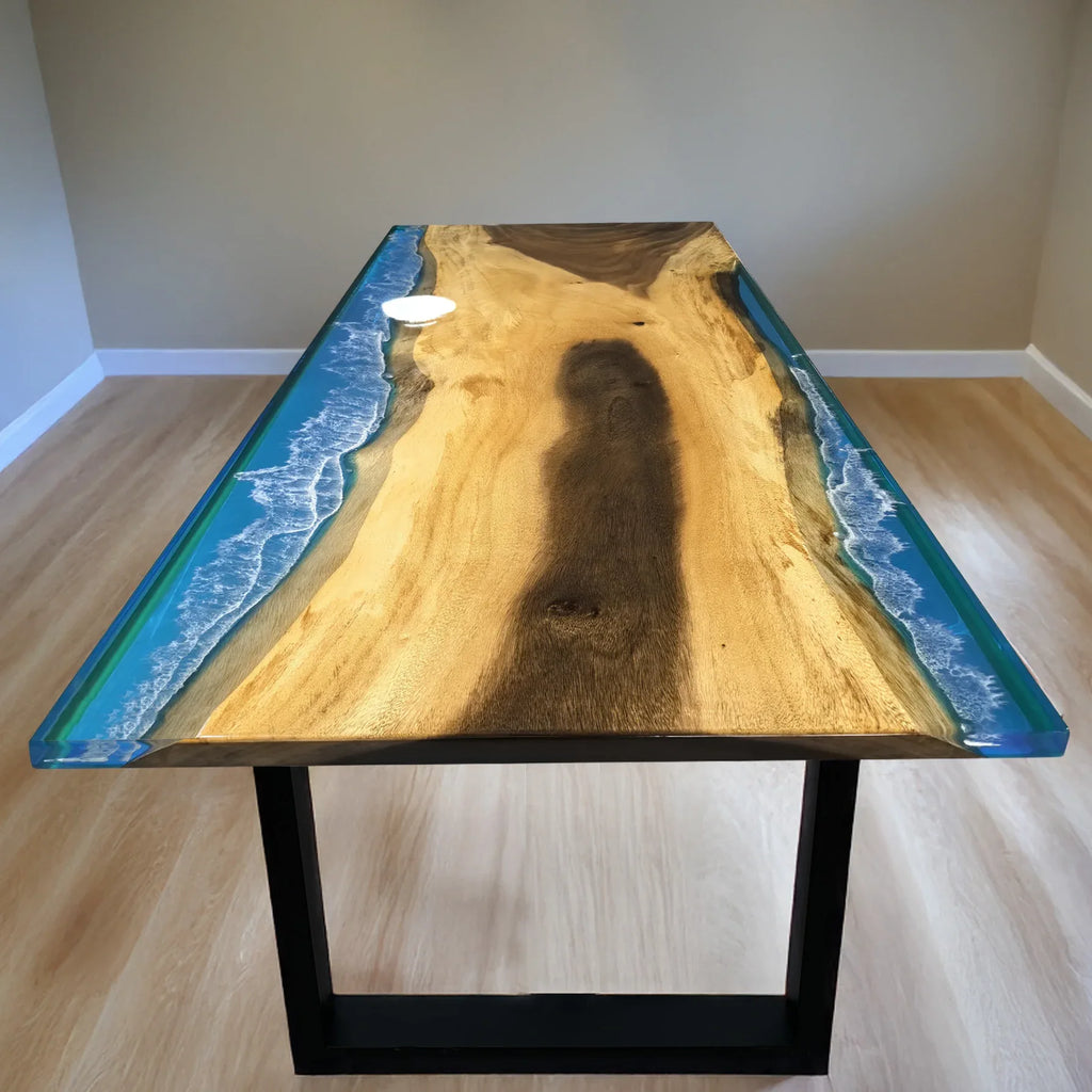 Ocean wave handcrafed river table wood resin dining table for 6-8 people - MOOKA FURNITURE