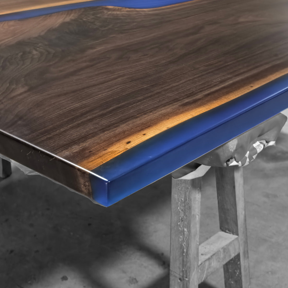 Luxury exotic black walnut slab with blue epoxy dining table for 8-10 people