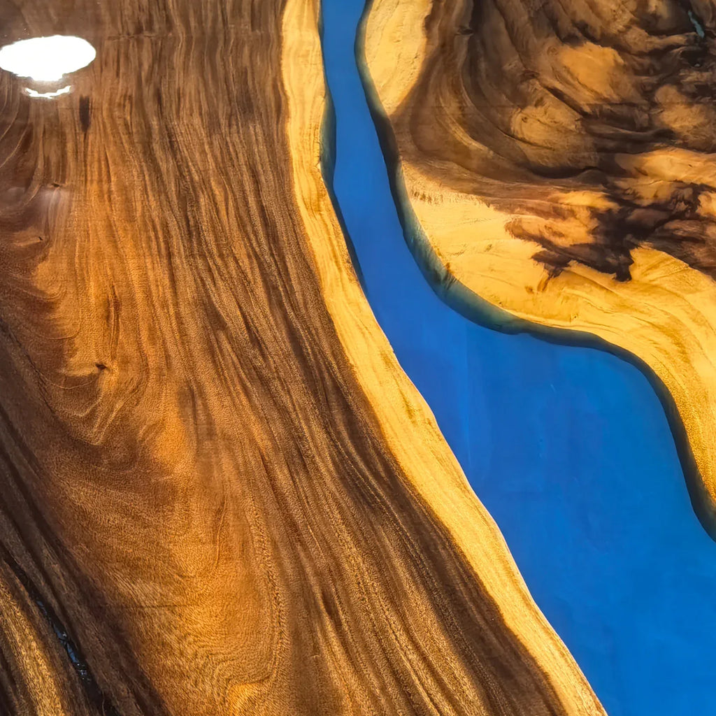 Large size blue epoxy river table Luxury Oval dining table for 12 people - MOOKA FURNITURE