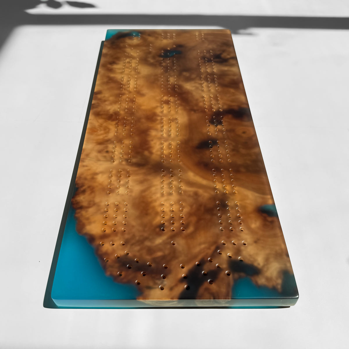 Unique Custom Handmade Luxury burl wood epoxy Cribbage Board