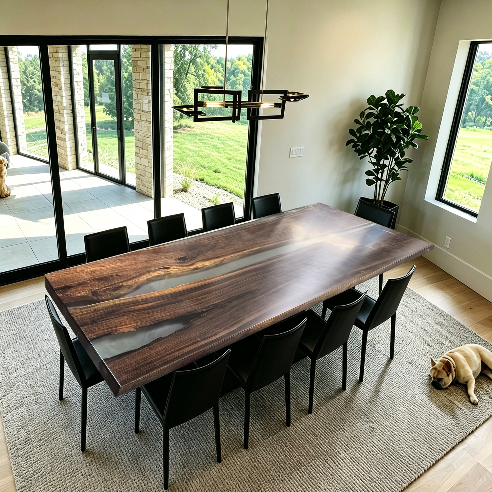 120 inch black walnut grey resin river table large dining table 10-12 seats