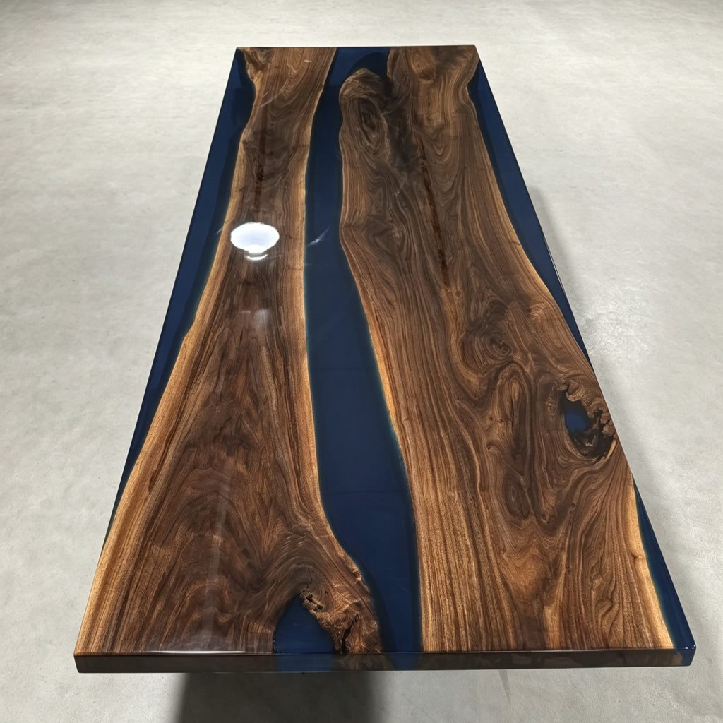 10ft exotic black walnut teal blue epoxy river table dining table for 10 seats