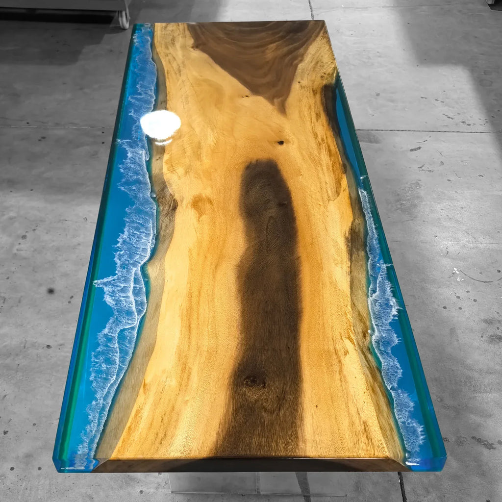 Ocean wave handcrafed river table wood resin dining table for 6-8 people - MOOKA FURNITURE
