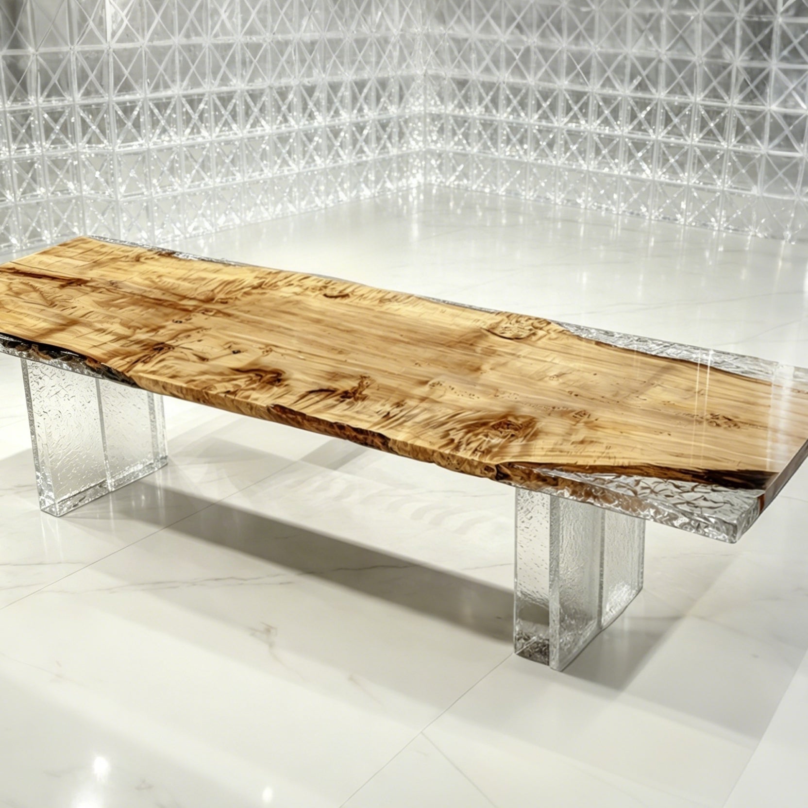 One piece wood dining table made of Poplar tumors with clear epoxy live edge table