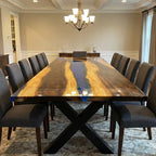 14feet long dining table for 14-16 people unique art style natural wood blue epoxy river table large size - MOOKA FURNITURE
