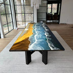 Personalized large river table stunning epoxy resin dining table top ocean wave themed wooden centerpiece table for 10-12 people - MOOKA FURNITURE