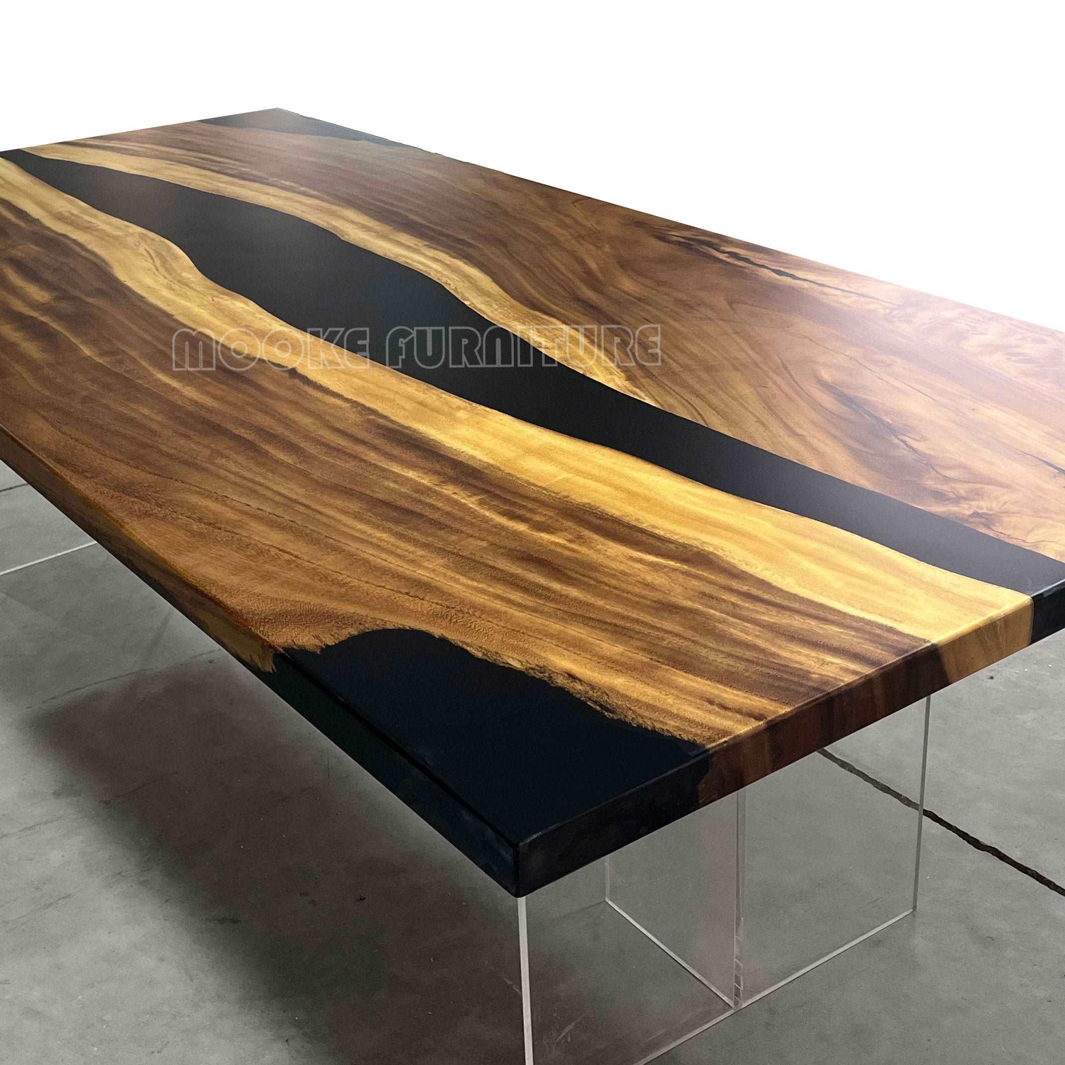 Unique black epoxy river table natural wood dining table for 10 people - MOOKA FURNITURE