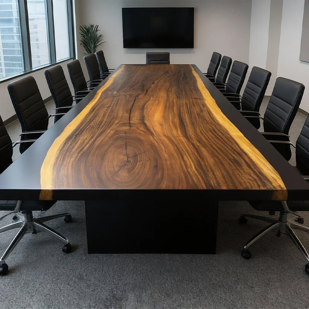 Massive Boardroom table in 12 ft for 14 people solid wood river epoxy conference table custom made - MOOKA FURNITURE