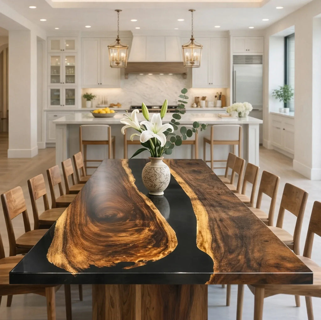 12ft Long river table for 12-14 people big dining room custom made wood bespoke table - MOOKA FURNITURE
