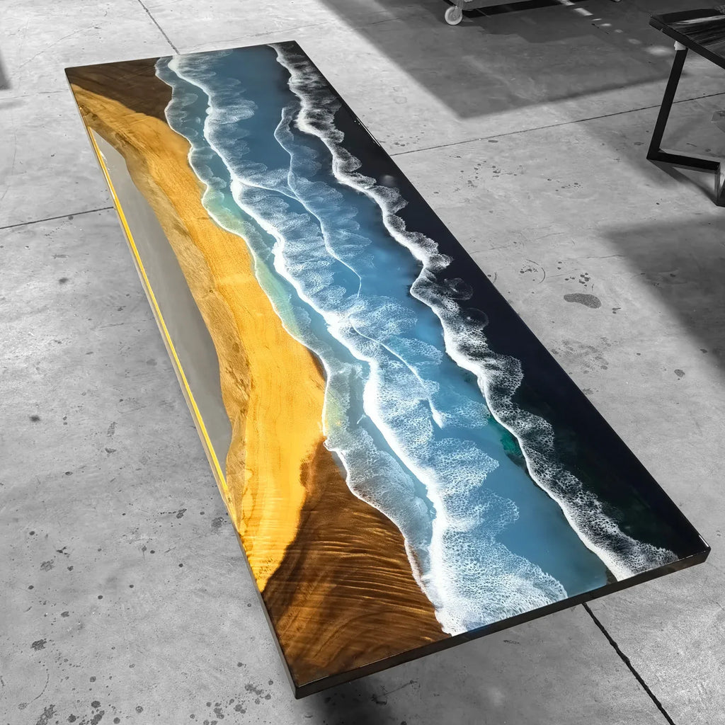 Personalized large river table stunning epoxy resin dining table top ocean wave themed wooden centerpiece table for 10-12 people - MOOKA FURNITURE