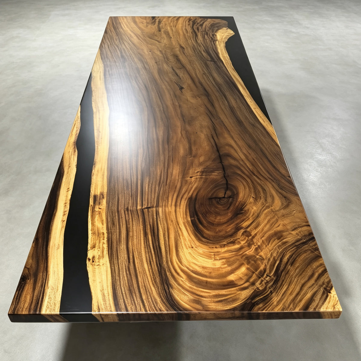 Large size Dining table 12ft long 48" wide for 12 brown wood black epoxy river table