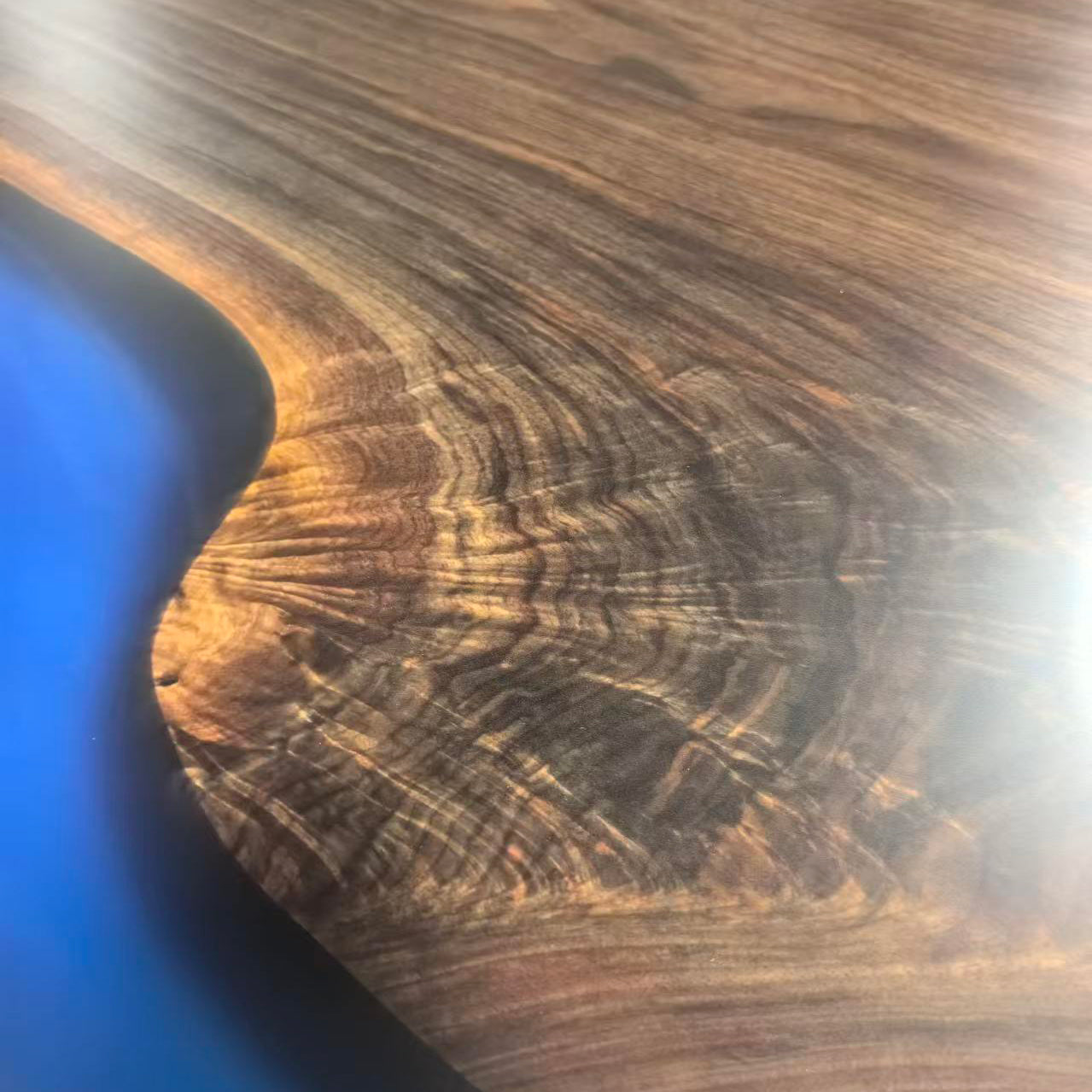 Luxury exotic black walnut slab with blue epoxy dining table for 8-10 people