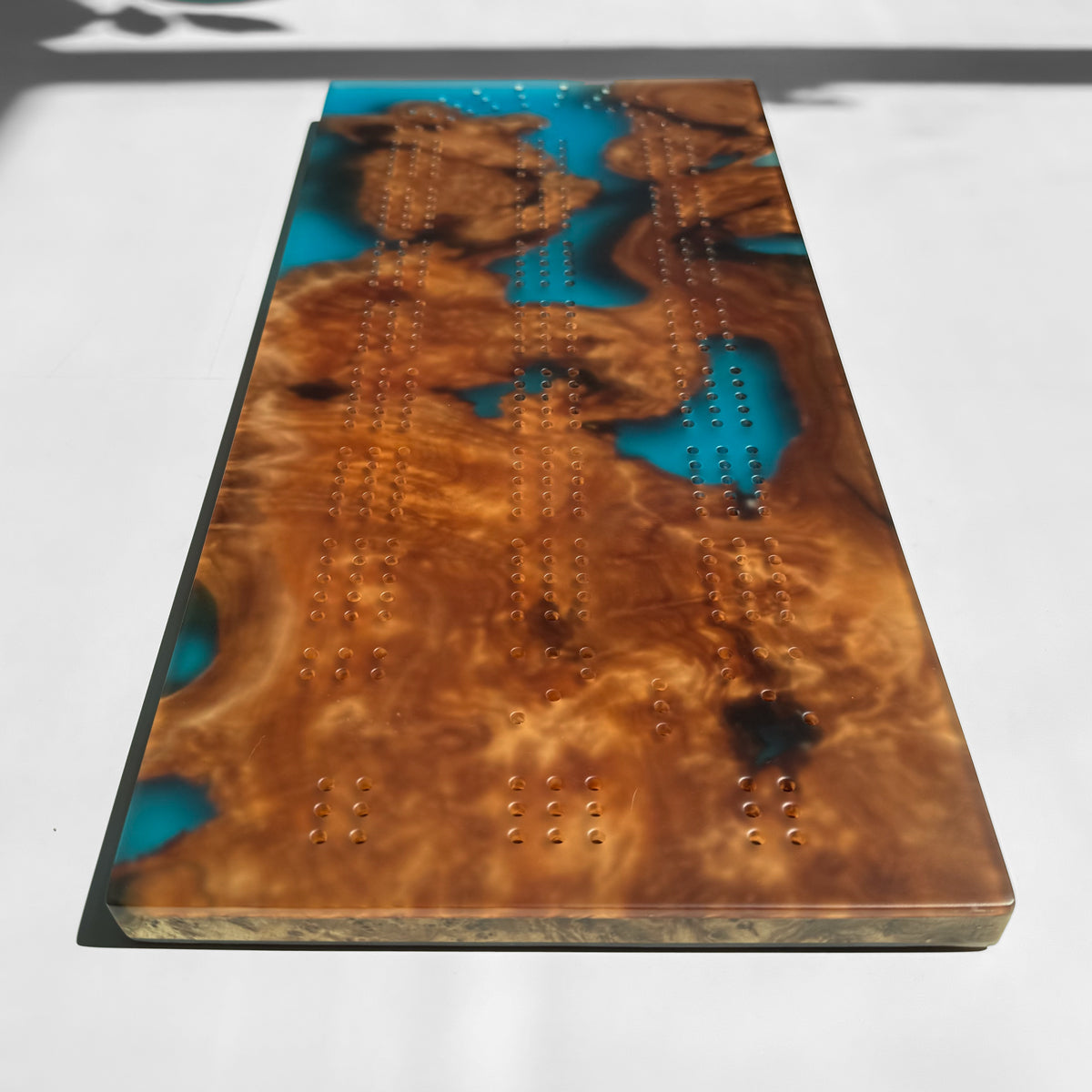 Unique Custom Handmade Luxury burl wood epoxy Cribbage Board