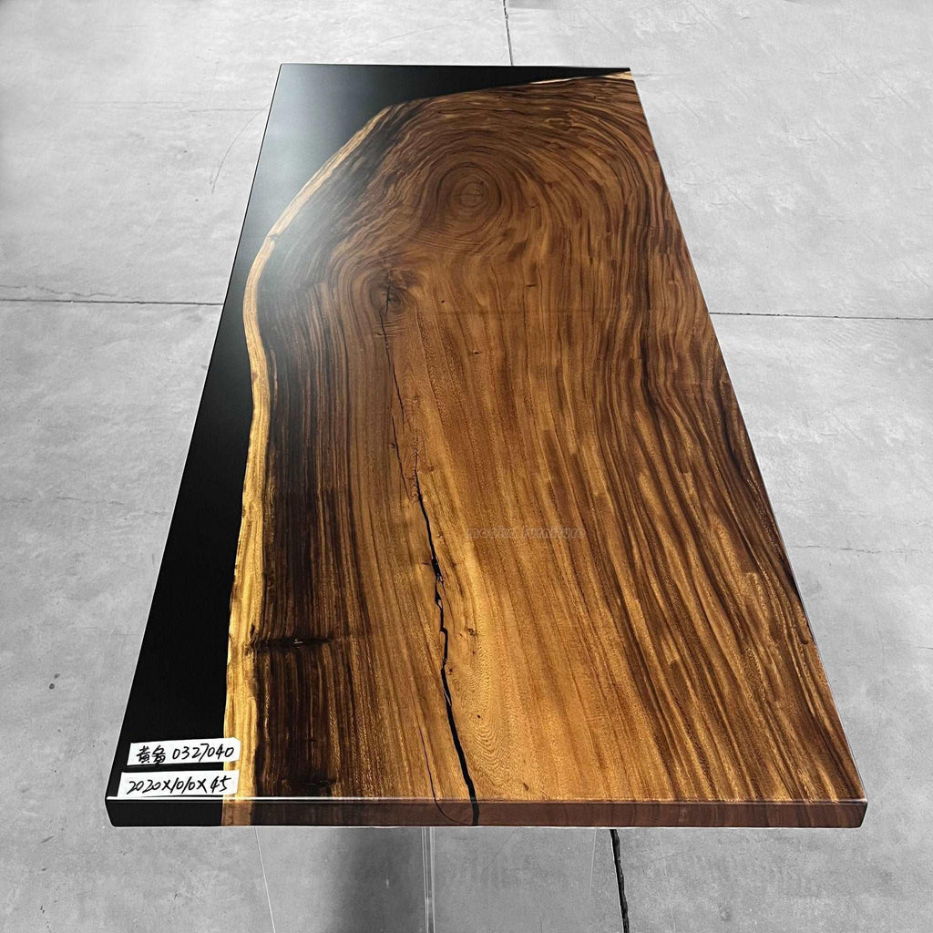 One-of-a-Kind two tone solid wood epoxy dining table for 8 people - MOOKA FURNITURE