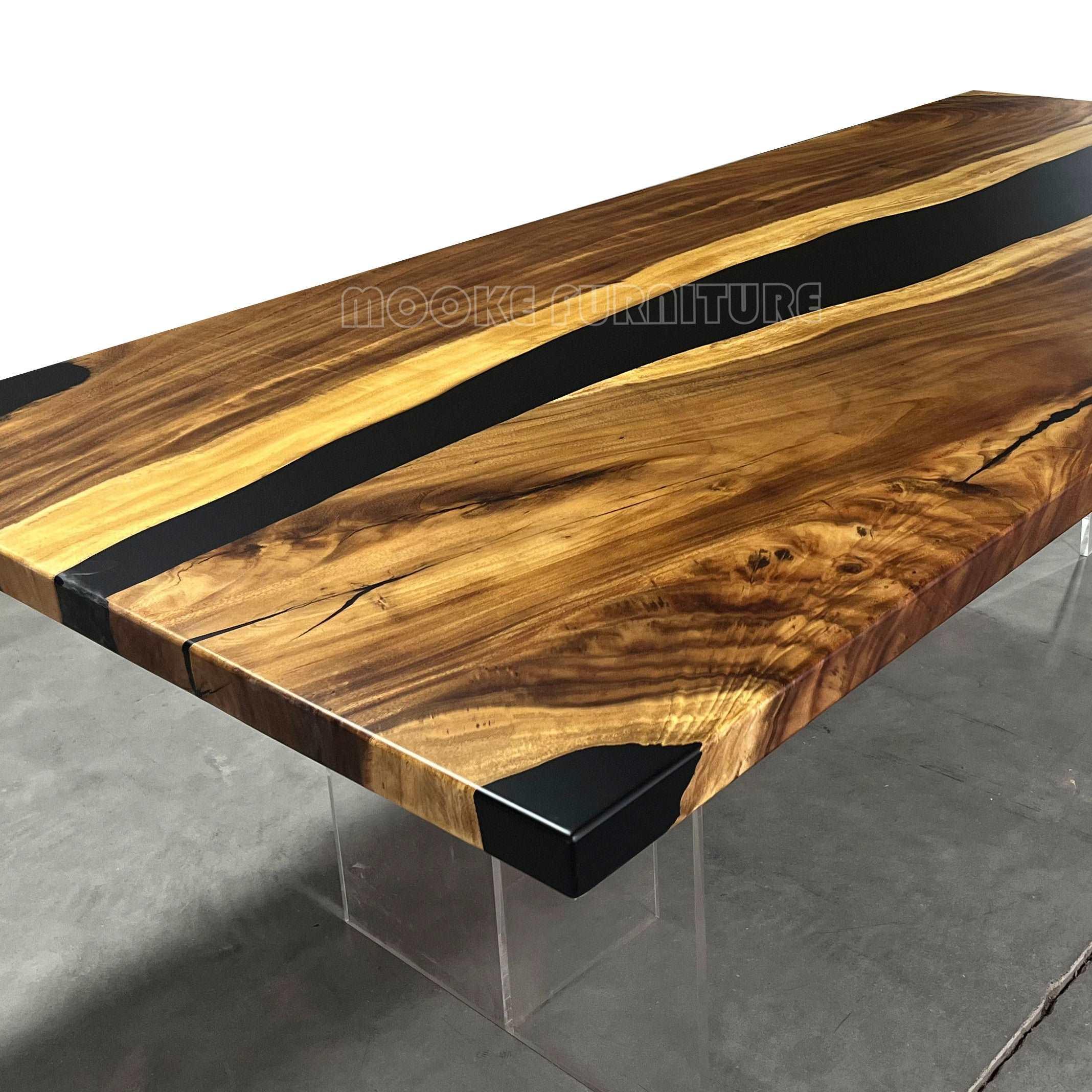 Unique black epoxy river table natural wood dining table for 10 people - MOOKA FURNITURE
