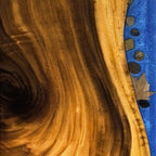 Stylish wood bench with blue resin river natural pebbles rocks leaf handmade bench - MOOKA FURNITURE