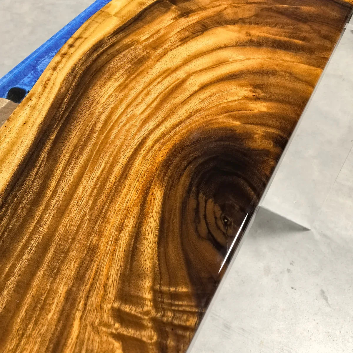 Stylish wood bench with blue resin river natural pebbles rocks leaf handmade bench - MOOKA FURNITURE