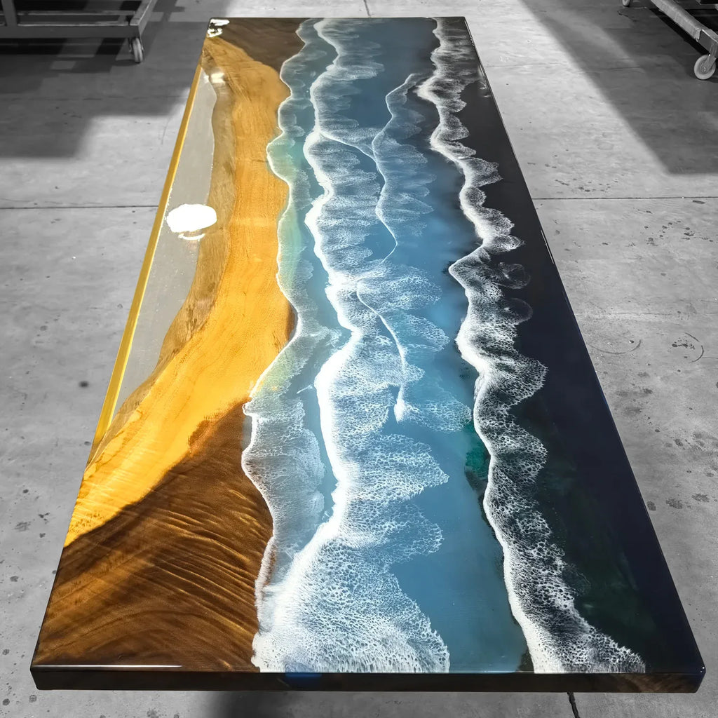 Personalized large river table stunning epoxy resin dining table top ocean wave themed wooden centerpiece table for 10-12 people - MOOKA FURNITURE