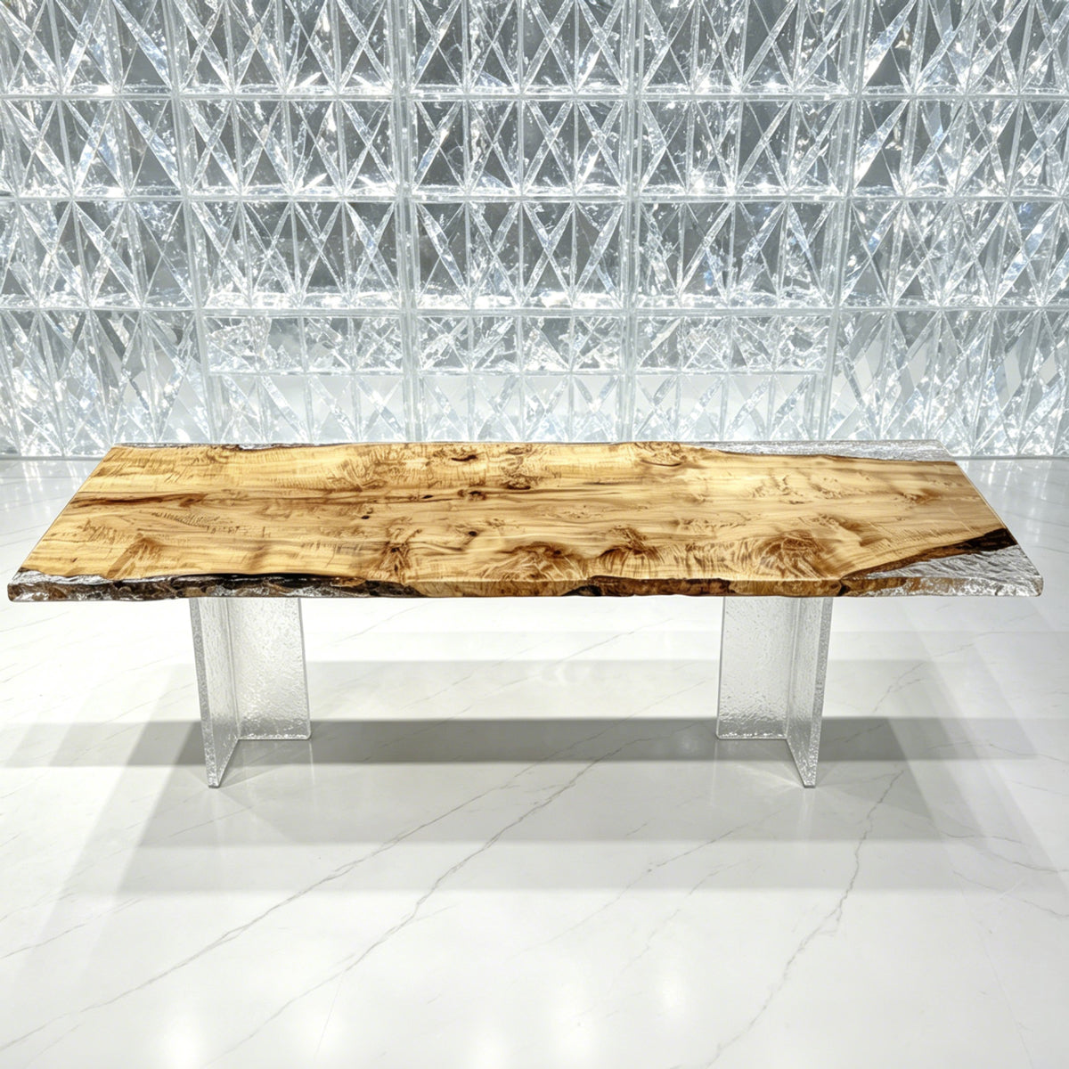 One piece wood dining table made of Poplar tumors with clear epoxy live edge table