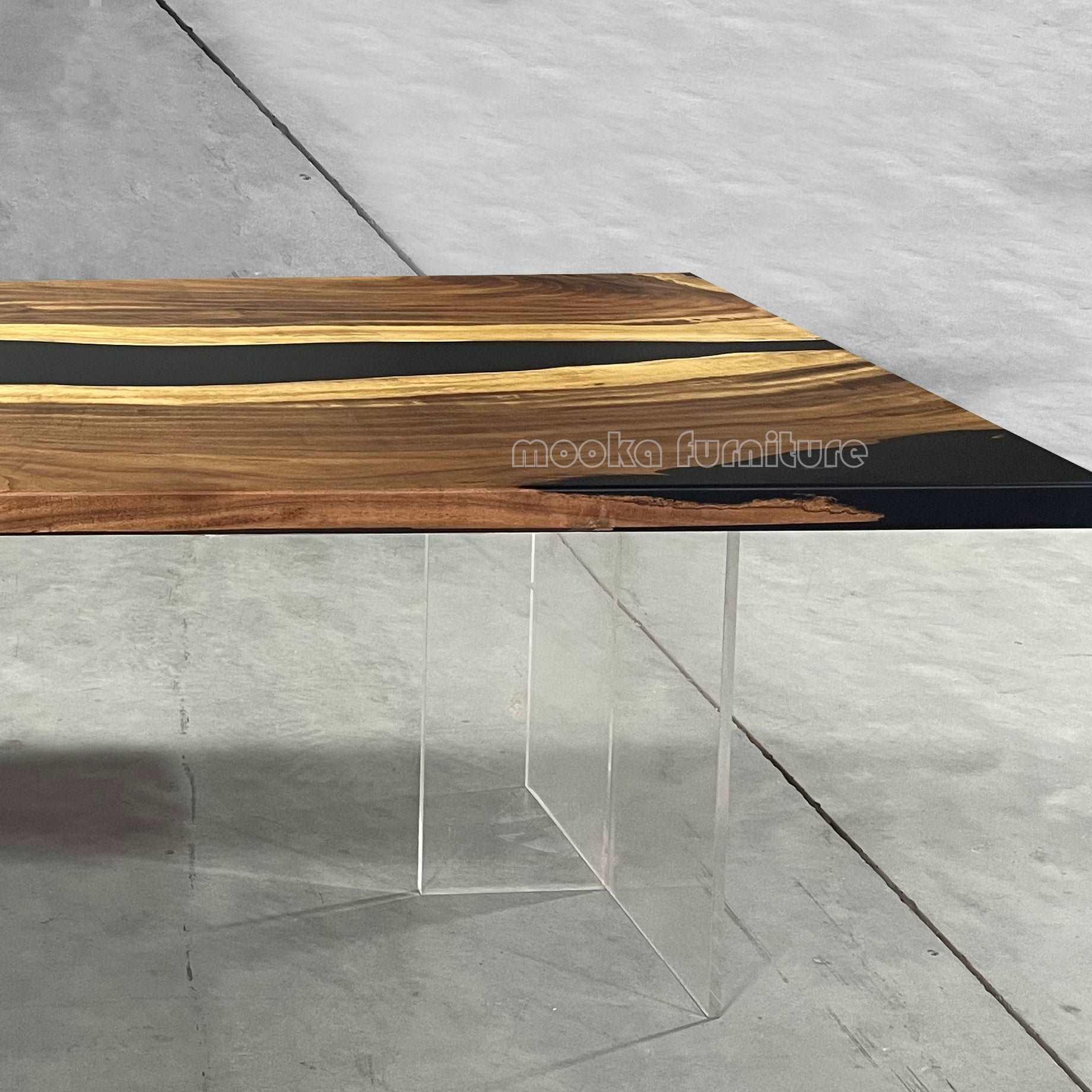 Unique black epoxy river table natural wood dining table for 10 people - MOOKA FURNITURE