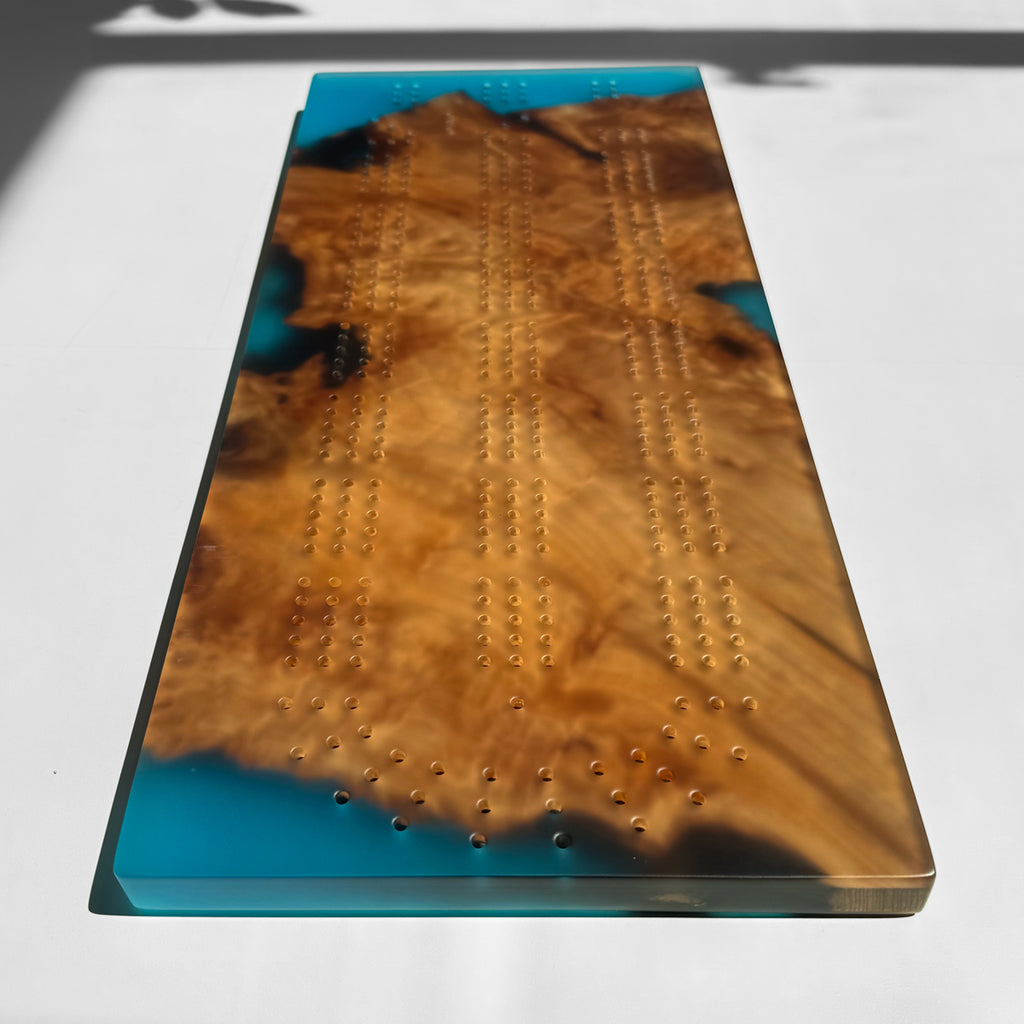 Unique Custom Handmade Luxury burl wood epoxy Cribbage Board