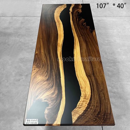 Black resin wood dining river table