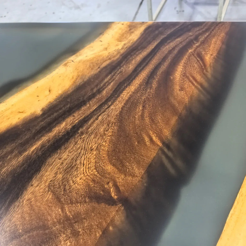 112 inch clear grey resin river wood dining table for 10 people - MOOKA FURNITURE