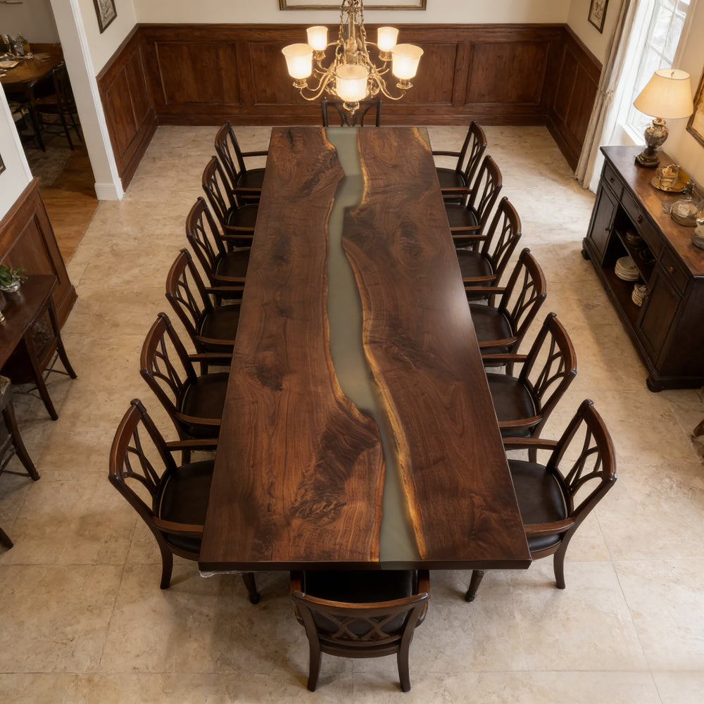 12ft black walnut Large size river table dining room table for 14