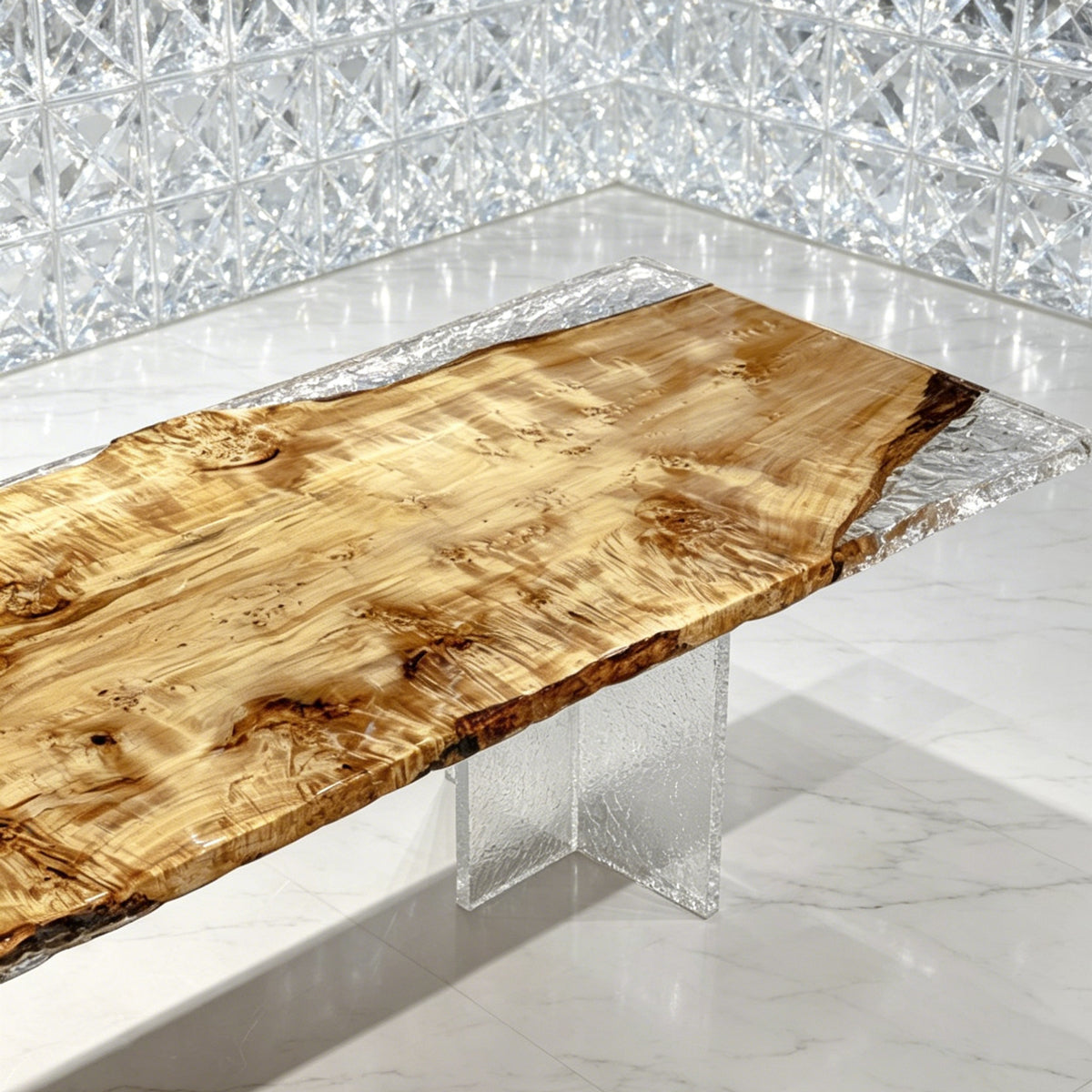 One piece wood dining table made of Poplar tumors with clear epoxy live edge table