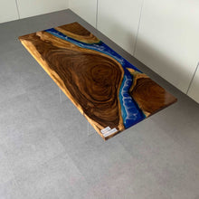 Load image into Gallery viewer, Live edge wood navy blue ocean epoxy table with legs FOR Bull Mitchell - MOOKA FURNITURE