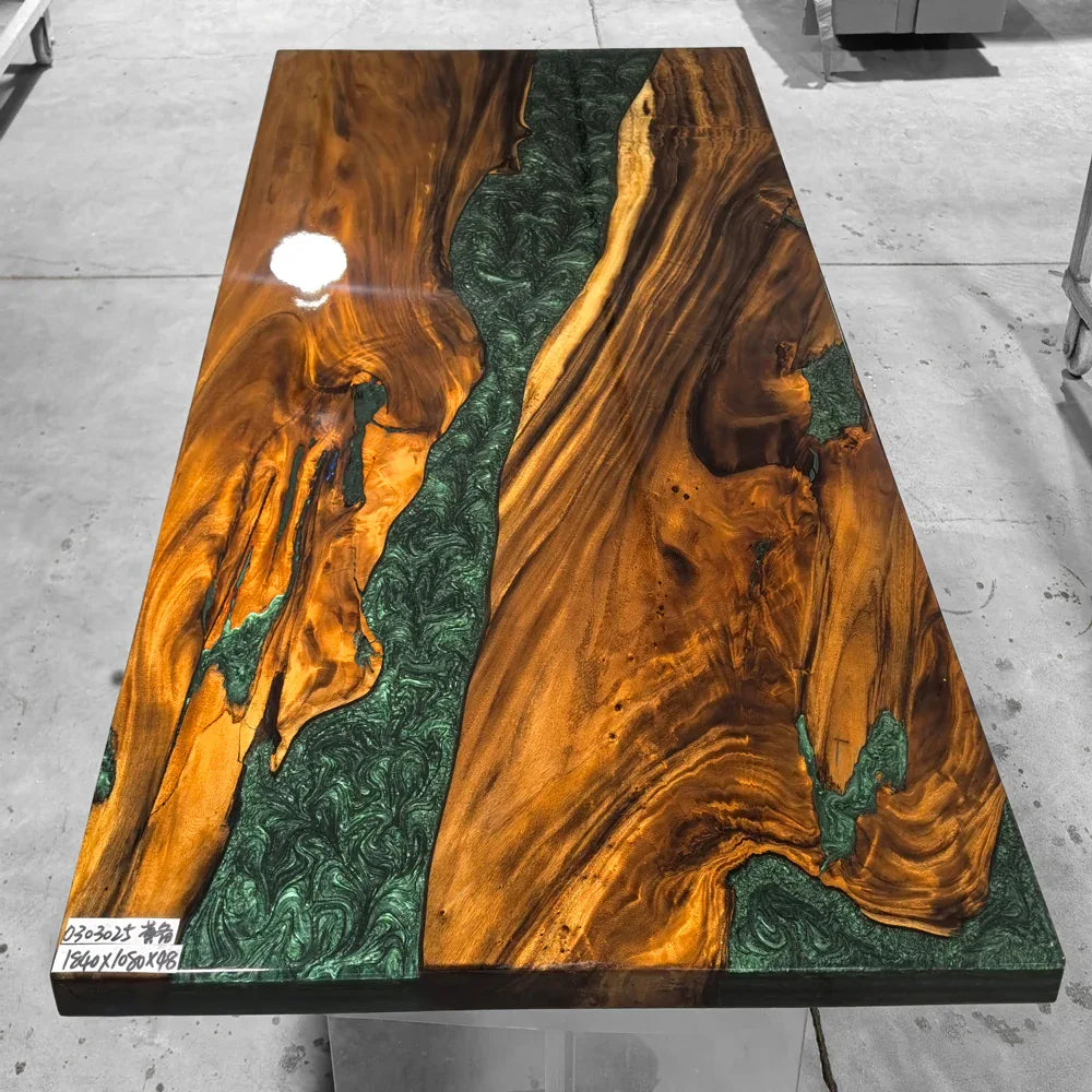 Forest green resin natural wood unique luxury 6-8 people dining table - MOOKA FURNITURE