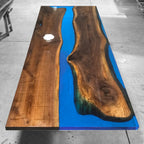 Live edge black walnut dining table blue river table for 10-12 people - MOOKA FURNITURE