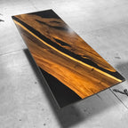 Luxury 120" black resin river wood dining table for 10-12 seats - MOOKA FURNITURE