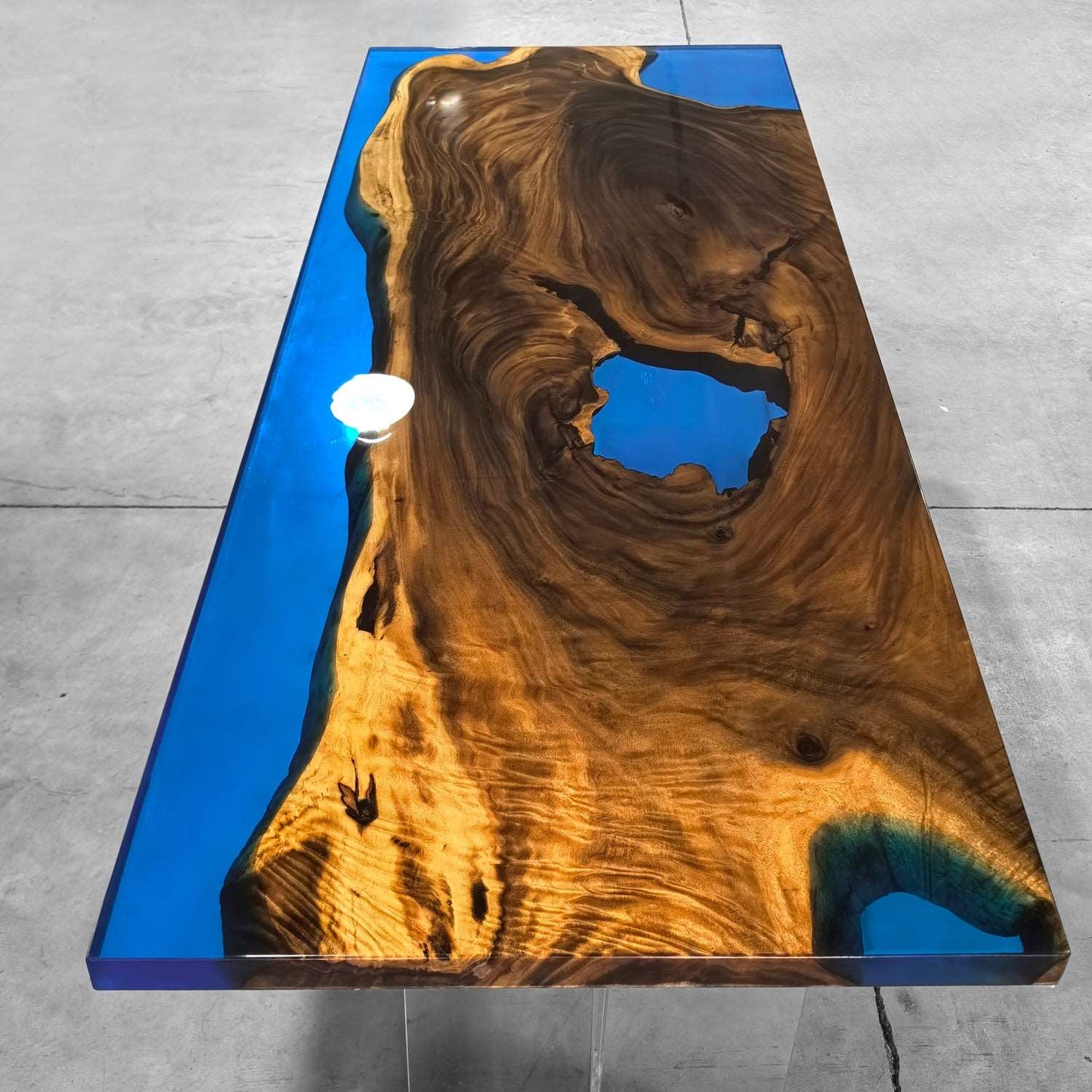 Coastal style table blue epoxy river table 8 seating dinner table