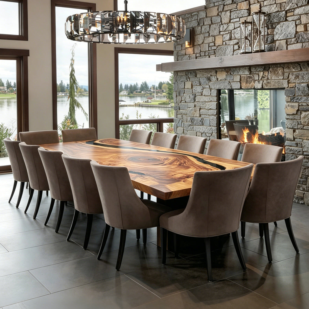 Luxury 12ft organic wood live edge  river table heirloom quality gigantic dining table
