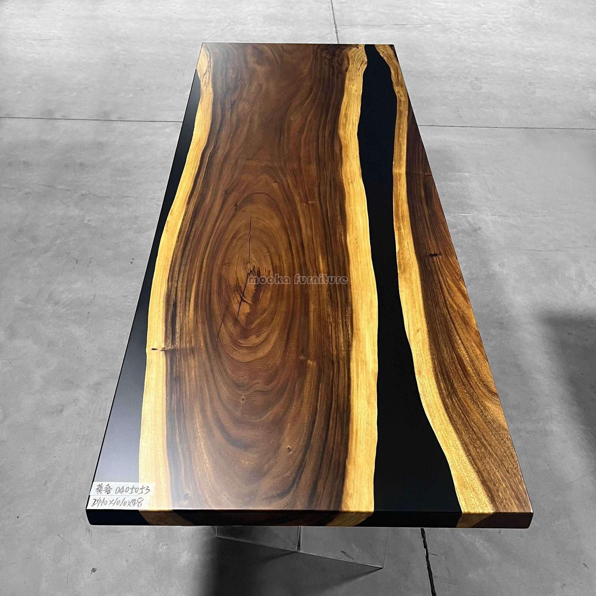 Live edge natural wood black resin river dining table for 8 or 10 seater - MOOKA FURNITURE