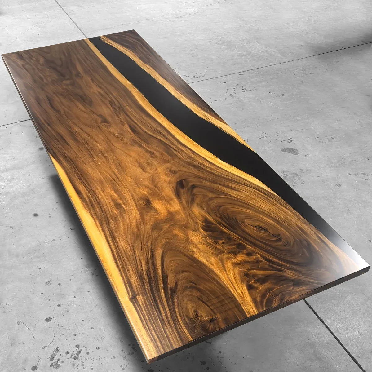 120 inch black resin river in middle wood dining table for 10-12 people - MOOKA FURNITURE
